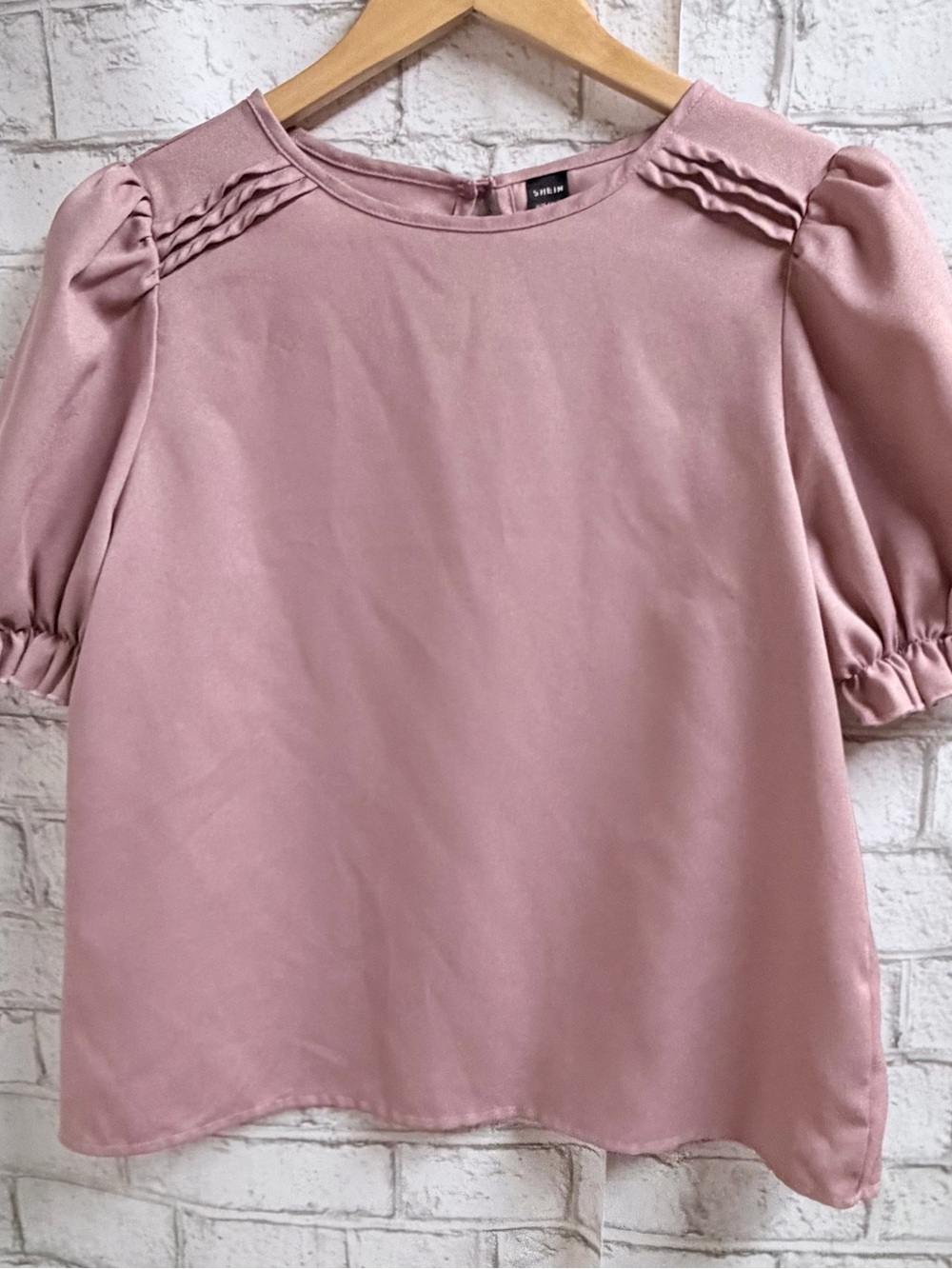 Maybe Dusty Rose Puff-Sleeve Polyester Blouse